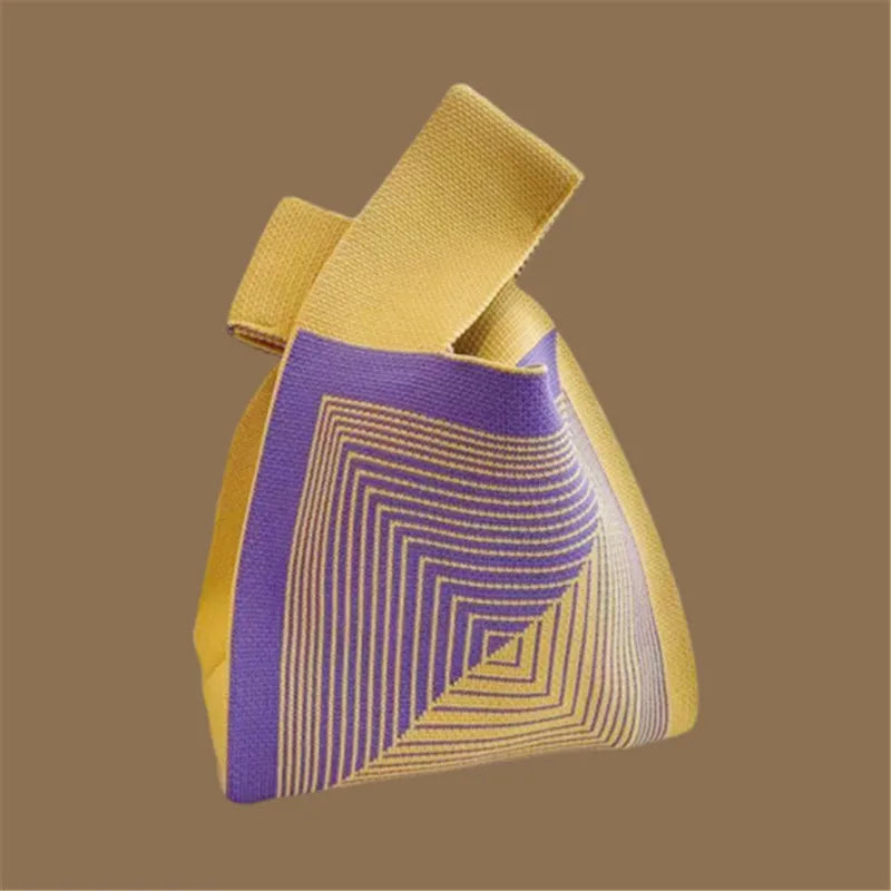 Women Handmade Knitted Small Handbag, Casual Wrist Bag, Student Reusable Shopper Mini Tote Bag, Suitable for Daily Use Outdoor