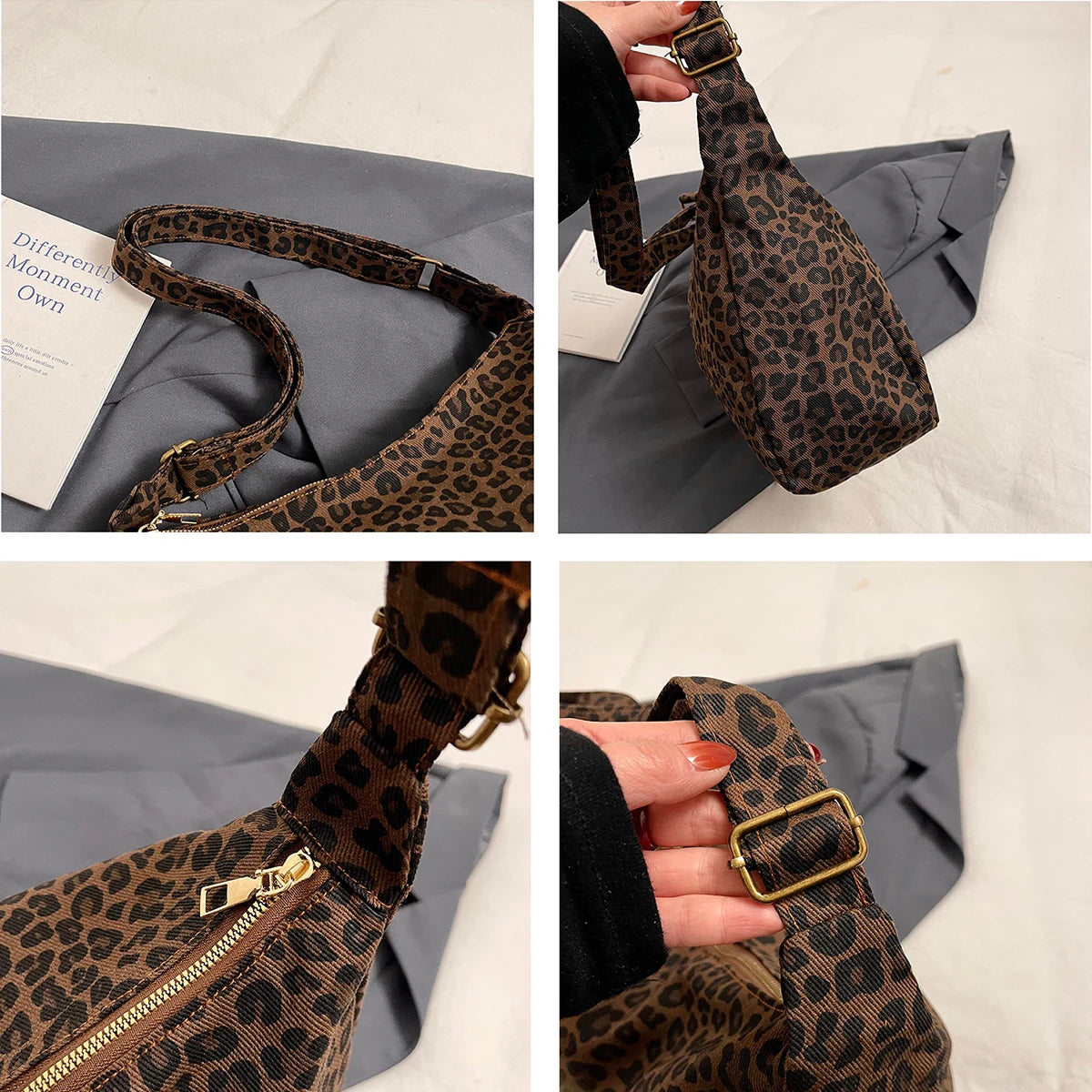 Trendy 2026 Paris Casual Soft Textile Women's Shoulder Bag Large Capacity Leopard Print Female Retro Crossbody Bag For Commute Outings