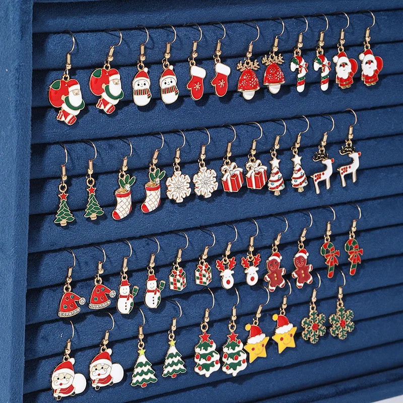 Brand New 2026 Style Premium Quality 25Pairs/5Pairs Christmas Series Earrings Cartoon Santa Claus Gingerbread Man Snowflake Alloy Earrings Set Women Christmas Gifts
