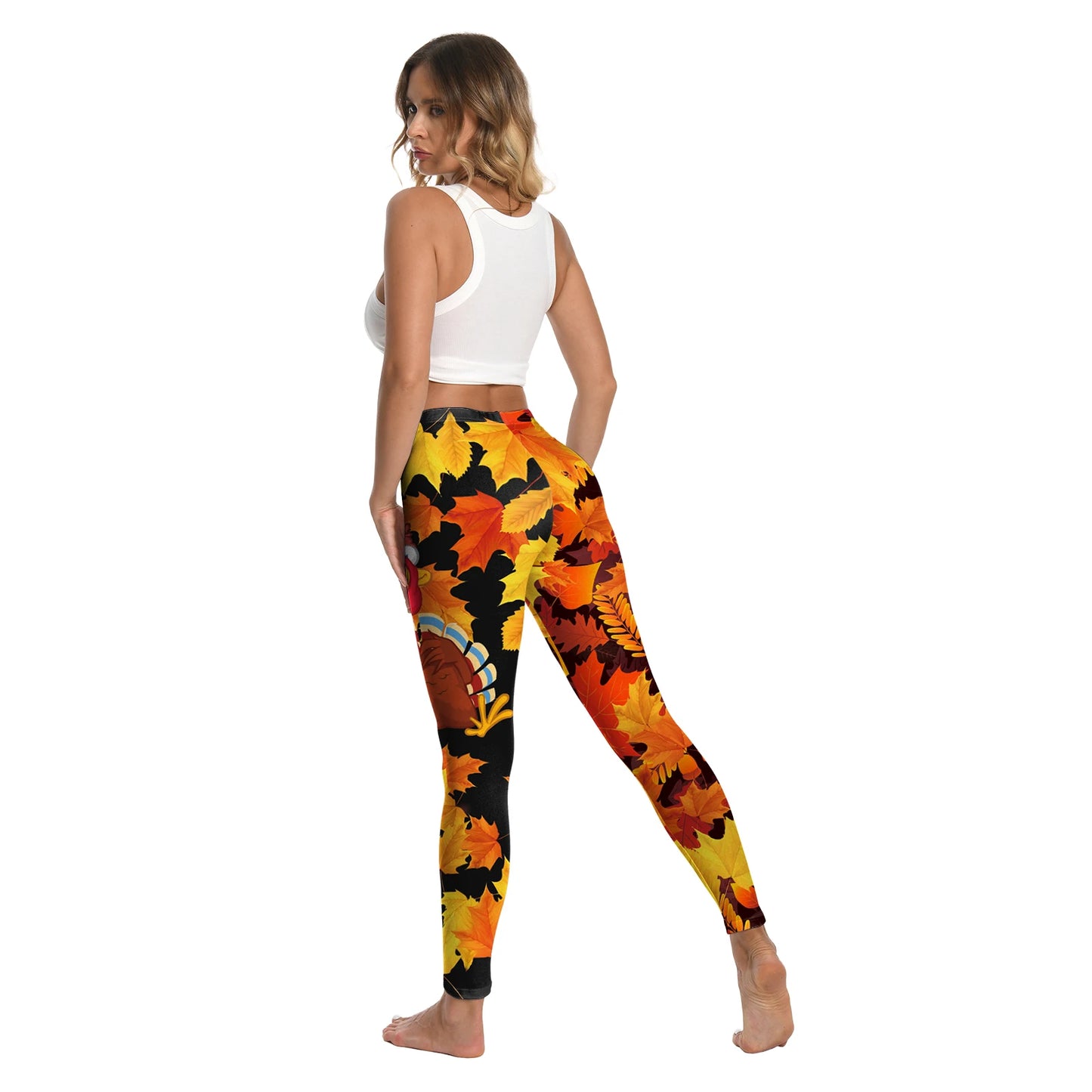 High Quality 2026 Edition Maple Leaf Pattern Cosplay Leggings Thanksgiving Day Turkey Tight Pants Woman Autumn Holiday Costumes Party Performance Trousers