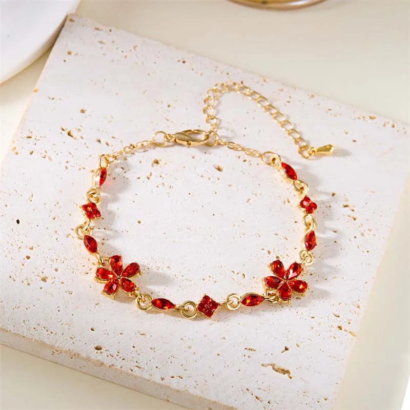 Premium Luxury Quality 2026 Edition Luxury Colorful Zircon Flower Bracelet For Women Girls Korean Sweet Gold Color Crystal Adjustable Bracelet Jewelry Gift