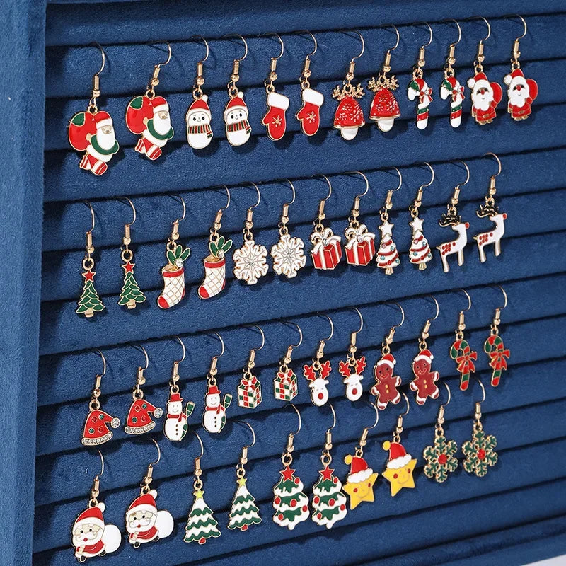 Brand New 2026 Style Premium Quality 25Pairs/5Pairs Christmas Series Earrings Cartoon Santa Claus Gingerbread Man Snowflake Alloy Earrings Set Women Christmas Gifts