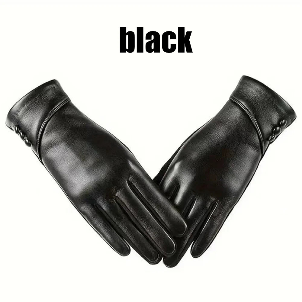Premium  Anti Slip Fleece Lined Gloves for Cycling & Outdoor Glam, PU Leather Touchscreen Gloves Chic, Warm & Effortlessly Sophisticated