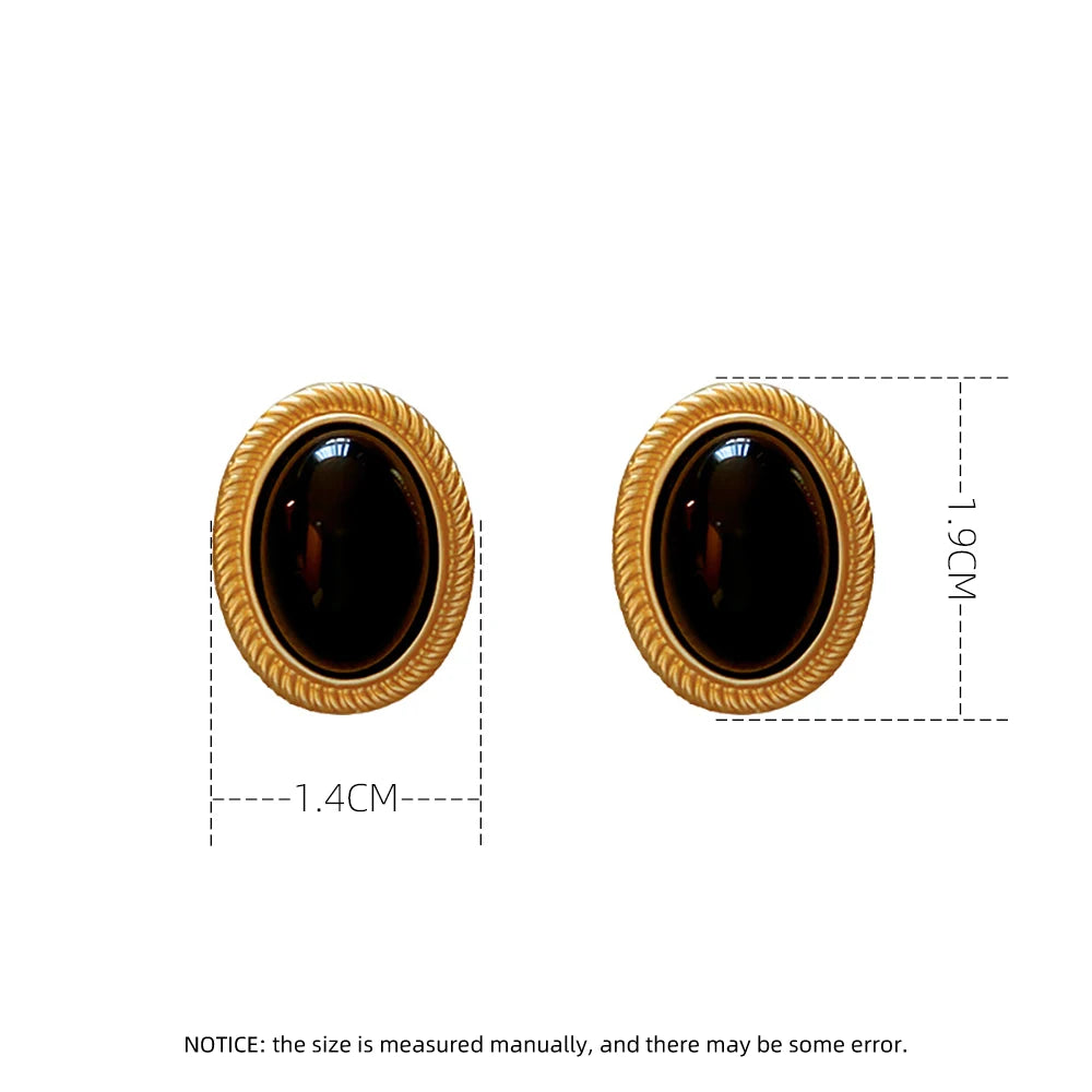 Quality Premium 2026 Luxury Edition 2024 New Retro Gold Color Metal Line Black Oval Shaped Stud Earrings for Women Advanced Design Elegant Young Girls Party Jewelry