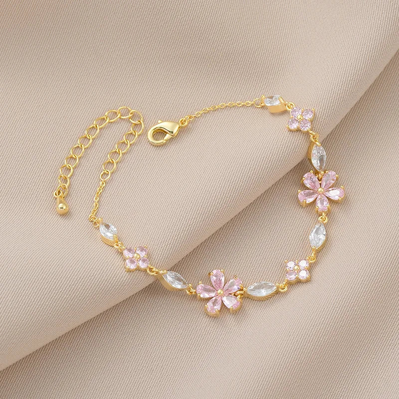 Premium Luxury Quality 2026 Edition Luxury Colorful Zircon Flower Bracelet For Women Girls Korean Sweet Gold Color Crystal Adjustable Bracelet Jewelry Gift
