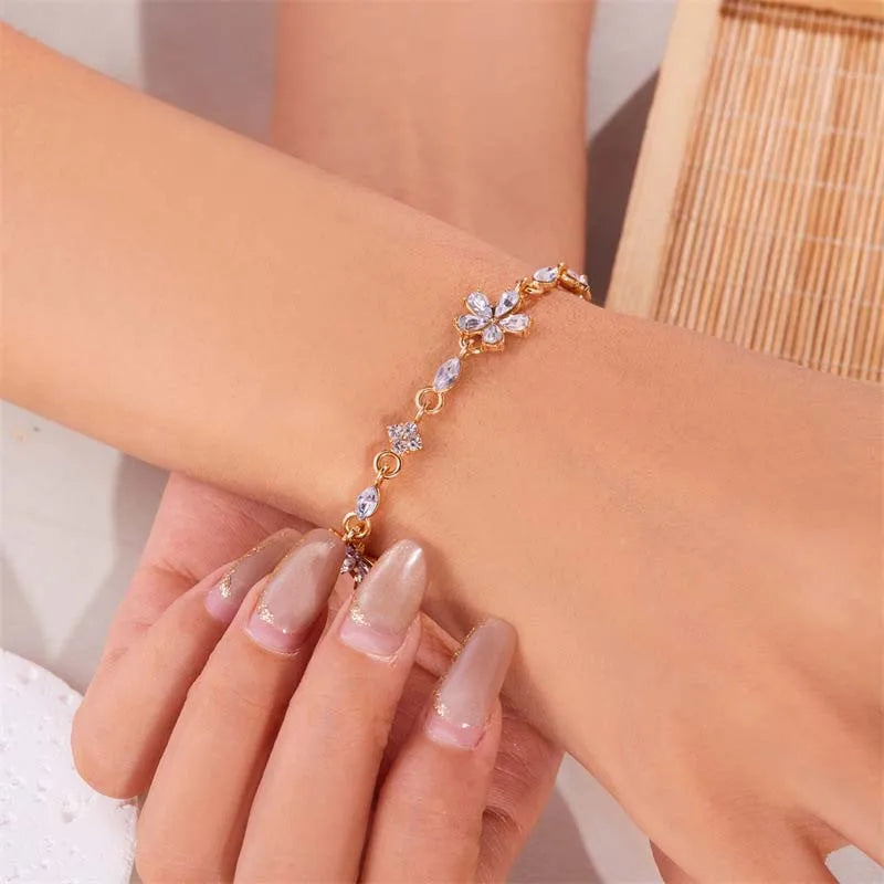 Premium Luxury Quality 2026 Edition Luxury Colorful Zircon Flower Bracelet For Women Girls Korean Sweet Gold Color Crystal Adjustable Bracelet Jewelry Gift