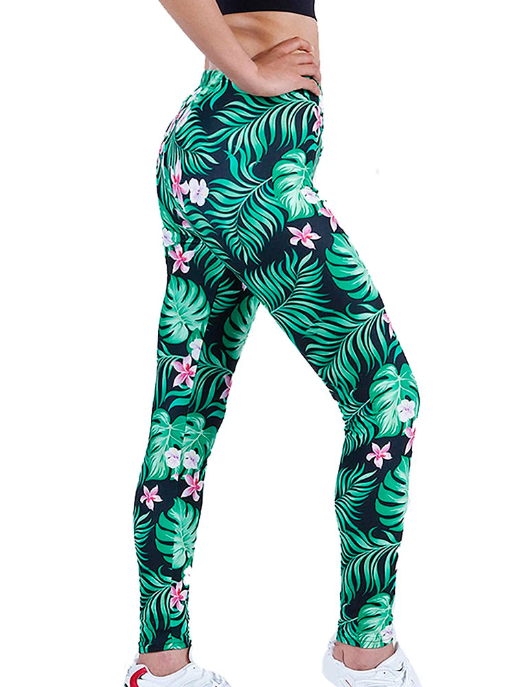 Brand New 2026 Edition CUHAKCI Fashion Women Leggings Beautiful Leaf Floral Printing High Waist Jeggings Stretch Pant Sexy Hot Sale Clothing Mujer