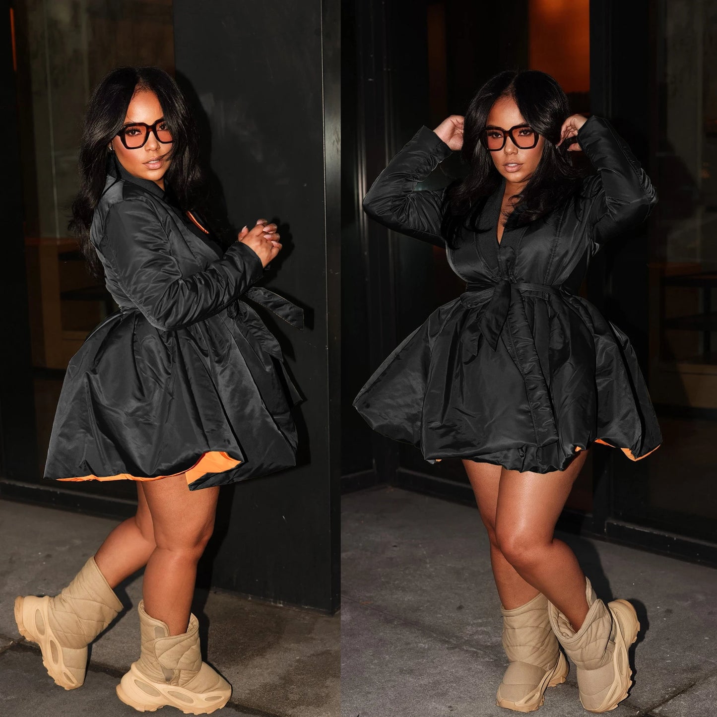 Bubble Puffer Coats Ruffle Jackets Thick Warm Down Long Coats 2023 Women Y2K Clothes Streetwear Winter Sexy Elegant Jakcets