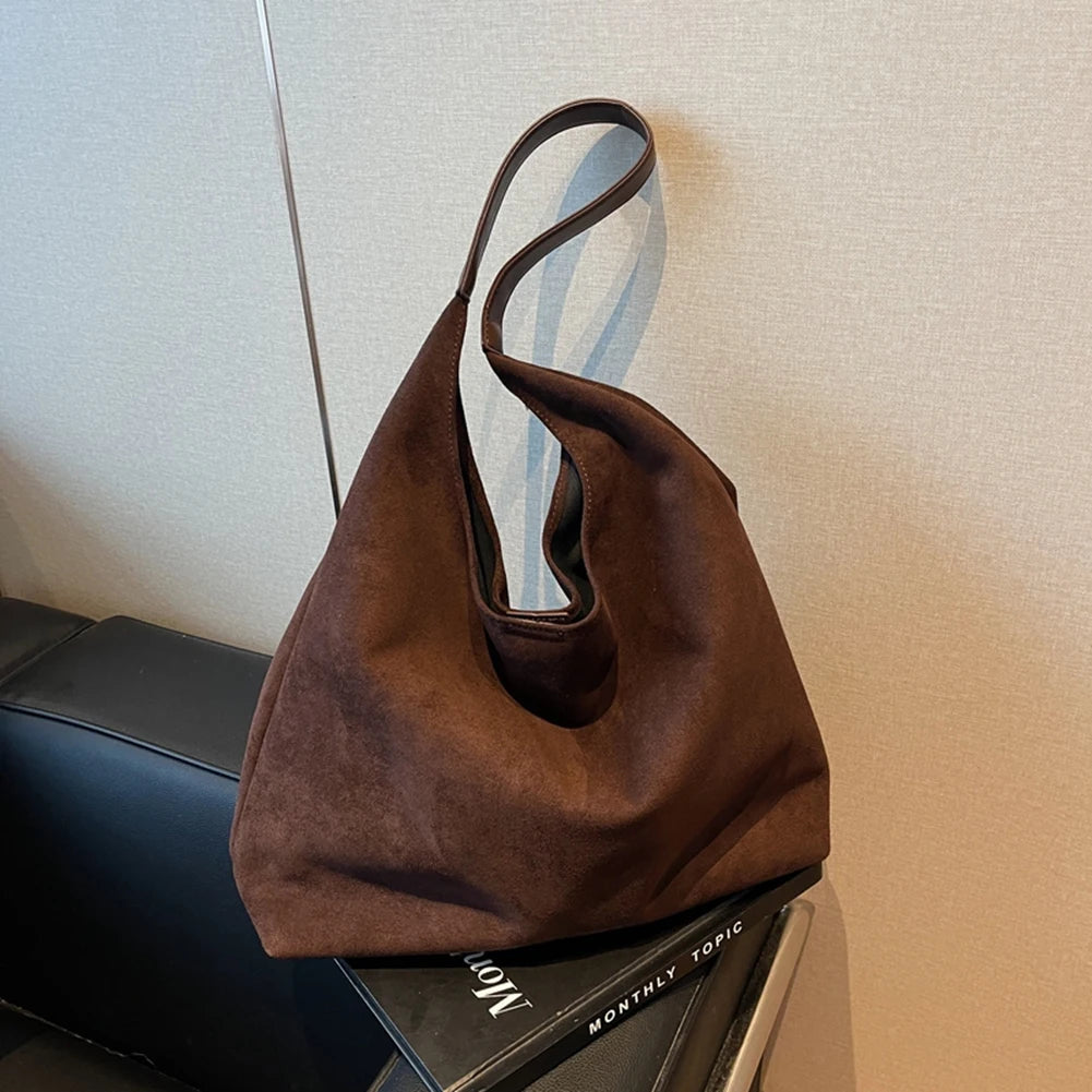 Women Suede Shoulder Bag Large Capacity Vintage Women's Bag Retro Handbag Simple Casual Commuter Bag Autumn Winter Work Travel