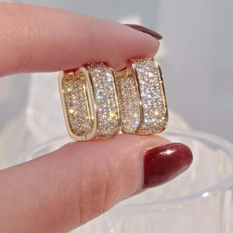 Luxury High Quality 2026 Edition 6 Stainless Steel Gold Silver Color Square Hoop Earrings for Women Luxury Shiny CZ Zircon Geometric Earrings Wedding Jewelry