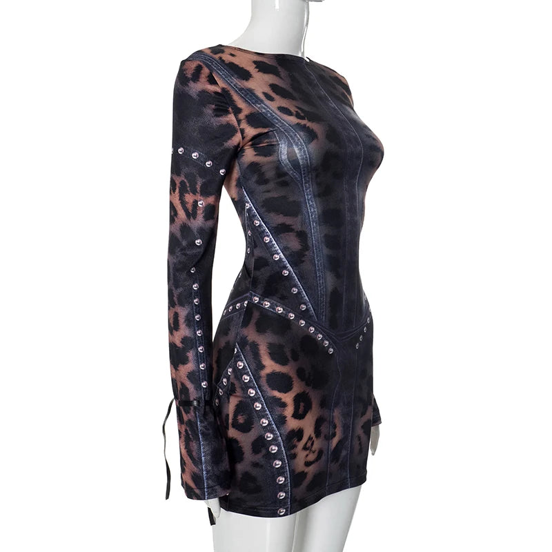 Leopard Print Mini Dress Flared 2026 Fashion , Sexy & Y2K Revival Energy, Premium Slim Fit Leopard Dress Chic, Confident & Party Ready