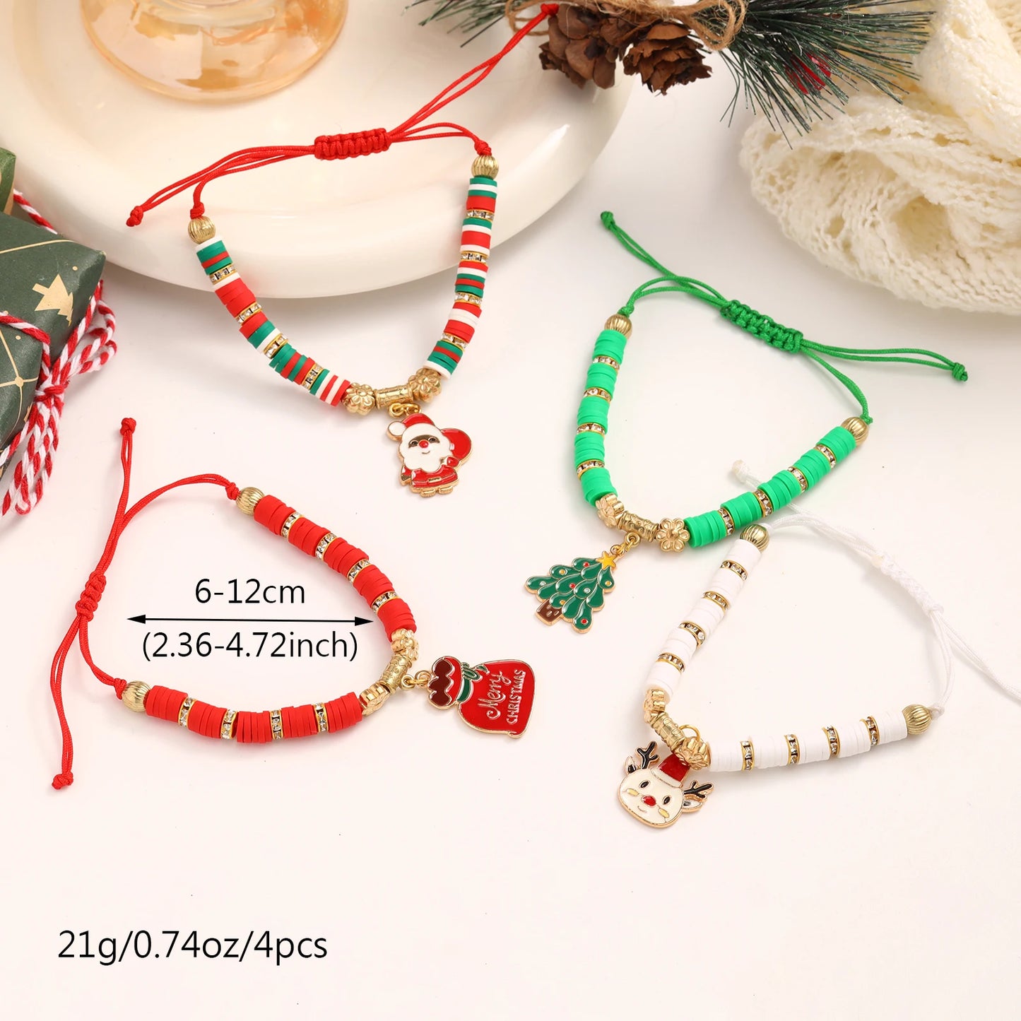 Premium Luxury 2026 Edition 4-Piece Christmas Bracelet Set with "Merry Christmas" Motif, Santa Claus, Reindeer and Christmas Tree(color random)