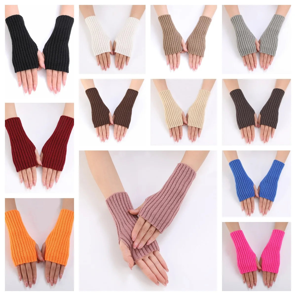 Brand New 2026 Style Women Half Finger Gloves Winter Knitted Arm Sleeves Fingerless Mittens Solid Color Soft Gloves Students Touch Screen Gloves