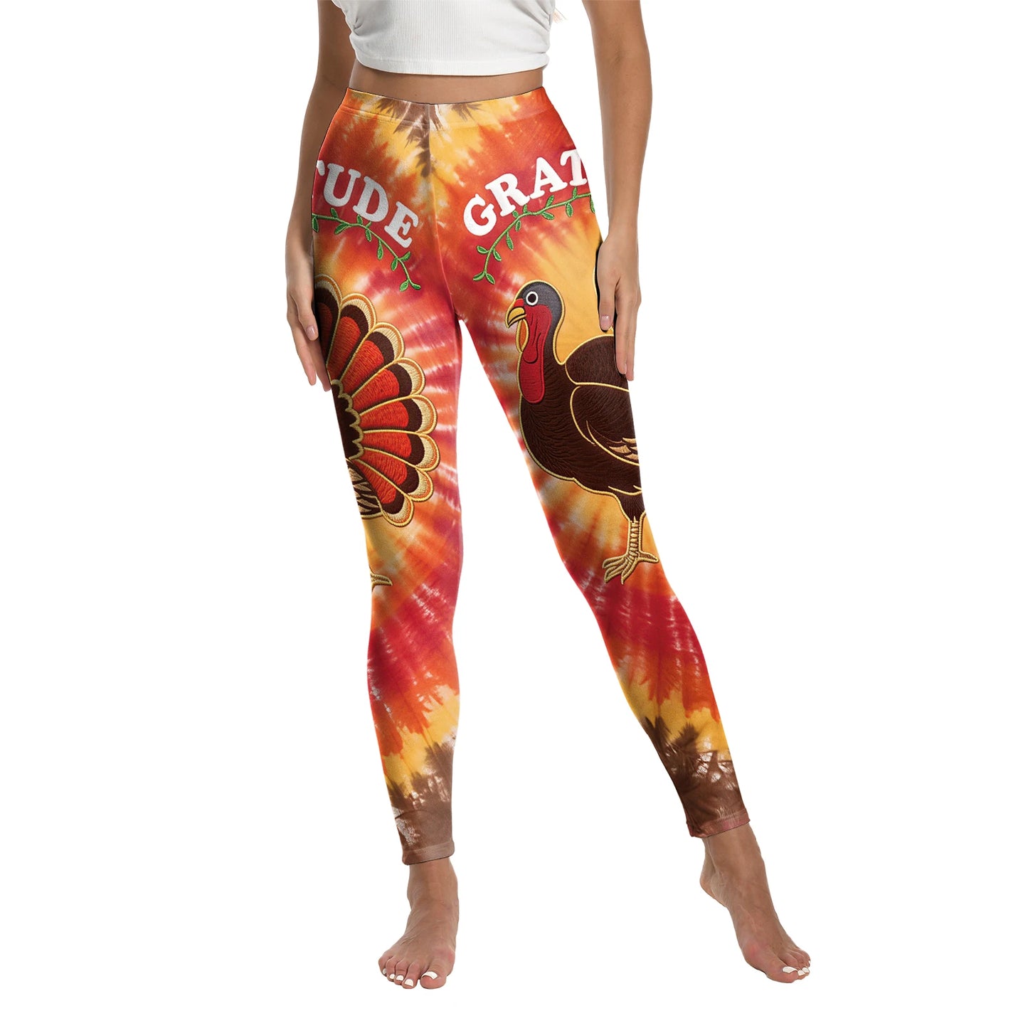 High Quality 2026 Edition Maple Leaf Pattern Cosplay Leggings Thanksgiving Day Turkey Tight Pants Woman Autumn Holiday Costumes Party Performance Trousers