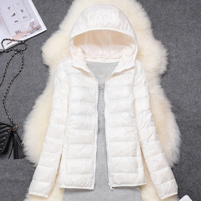 Women Puffer Jacket 2024 New Spring Autumn Female Ultra Light Weight Packable Hooded Down Coats Winter Inner Dock Down Coat