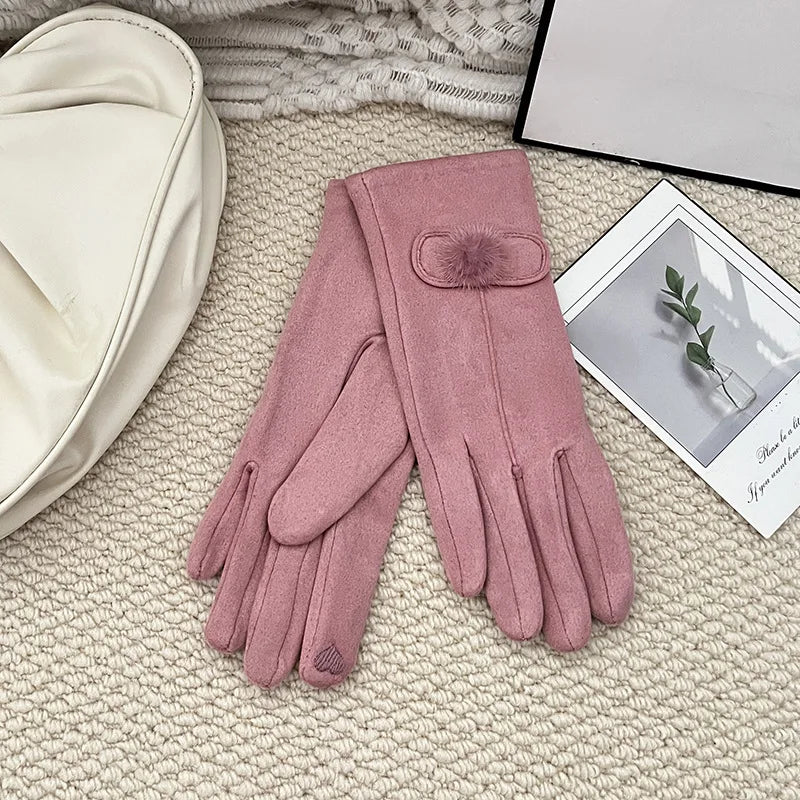 Premium Design 2026 Winter Ladies' Velvet Warm Gloves, Winter Outdoor Driving and Cycling Windproof Gloves, Cute, Sweet and Versatile Touch Screen Gloves