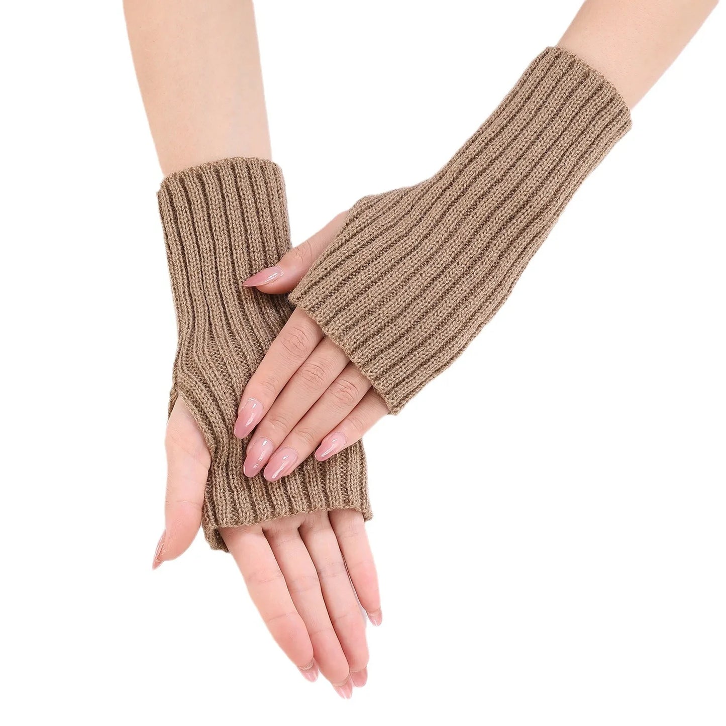 Brand New 2026 Style Women Half Finger Gloves Winter Knitted Arm Sleeves Fingerless Mittens Solid Color Soft Gloves Students Touch Screen Gloves
