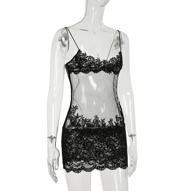 Shestyle Lace 2026 Fashion Transparent Mini Dress for Bold & Trendy Women, Sexy Elegance!, Premium Quality Sheath Dress & Mesh Nightwear for Club & Party Nights, Fashion Forward & Instagram-Ready! Lace Transparent Mini Dress for Women Who Dare to Slay