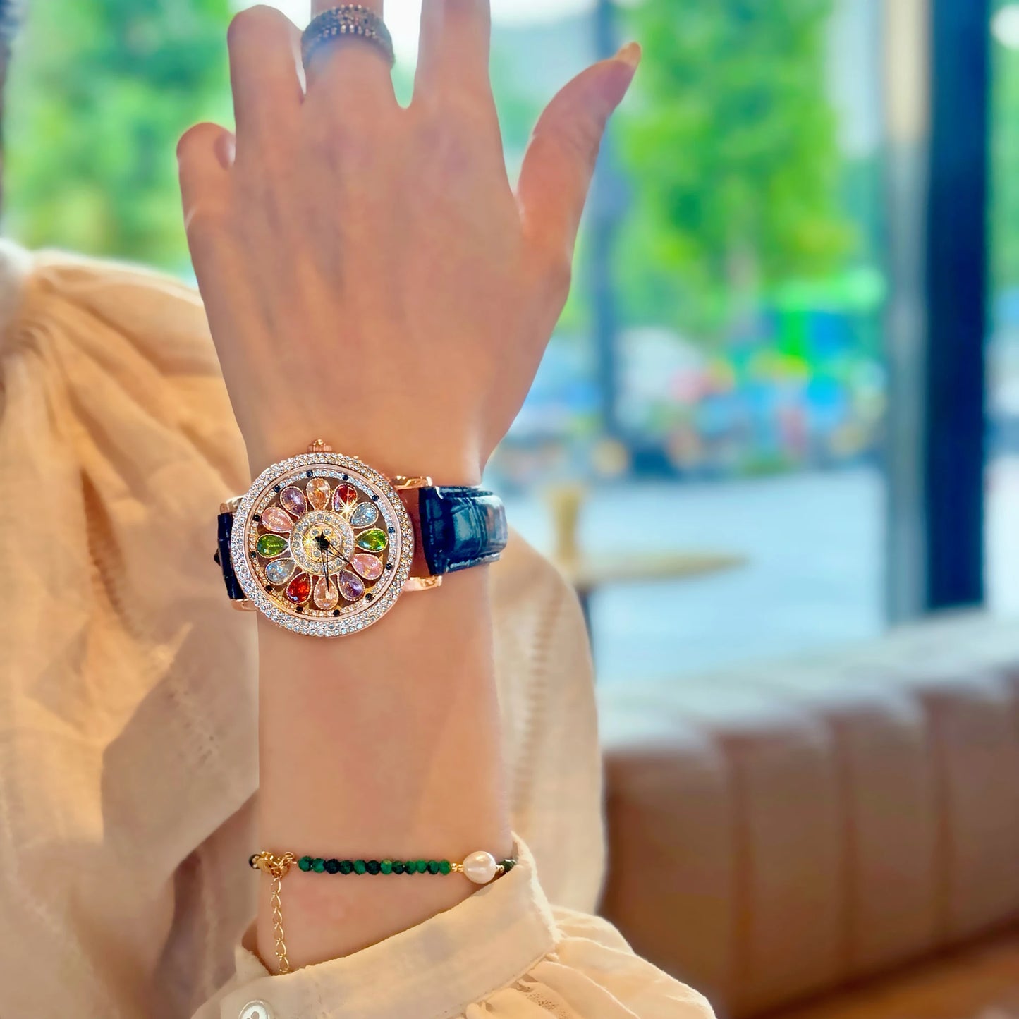 High Class Premium Rhinestone Colourful Rhinestone Watch Premium Design, Rotating Dial Rhinestone Inlay & Premium Craftsmanship Quartz Watch for Women Who Love to Shine ,