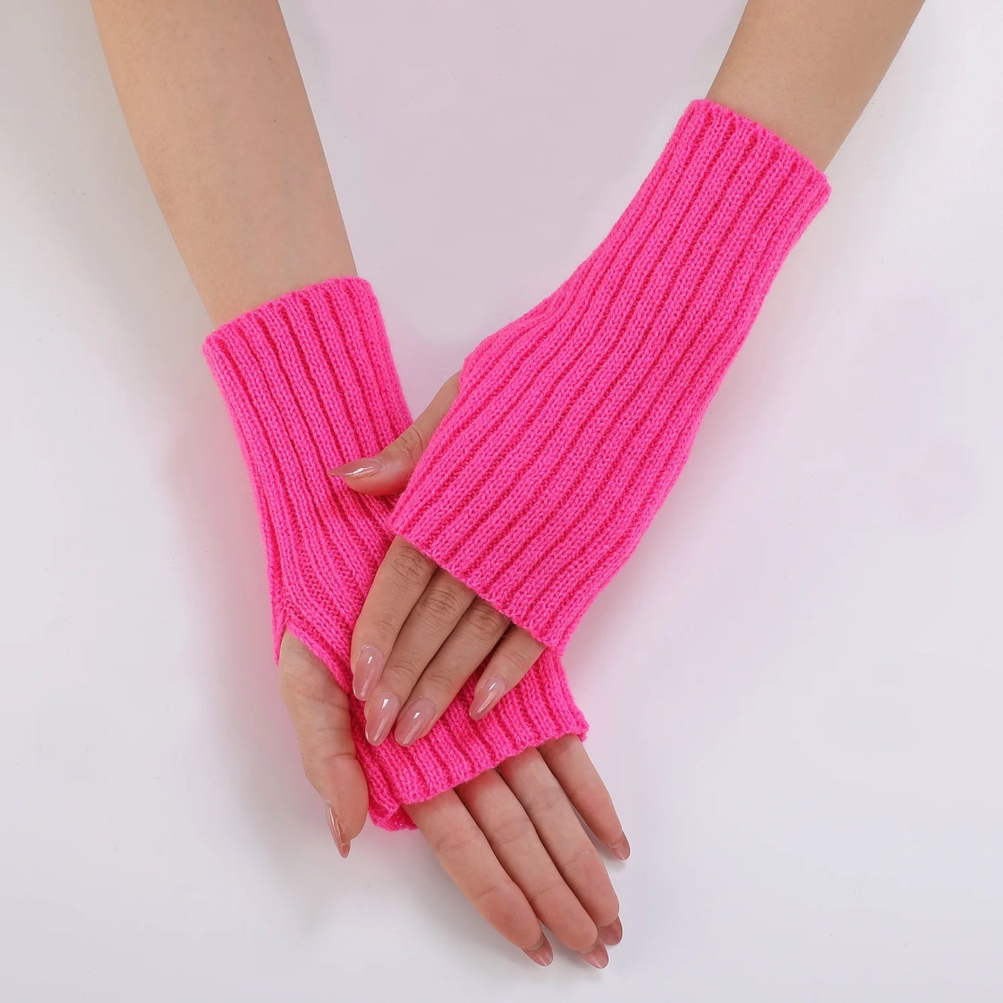 Brand New 2026 Style Women Half Finger Gloves Winter Knitted Arm Sleeves Fingerless Mittens Solid Color Soft Gloves Students Touch Screen Gloves