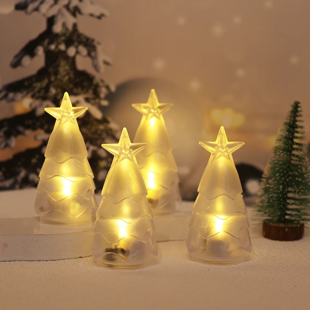 Christmas Night Lights Mini Xmas Tree Candle Lamps 4/1pcs ,Twinkle & Glow  Mini Xmas Tree Candle Lamps for a Magical Christmas!, Tiny Trees, Big Glow — Mini Xmas Candle Lamps for Your Home