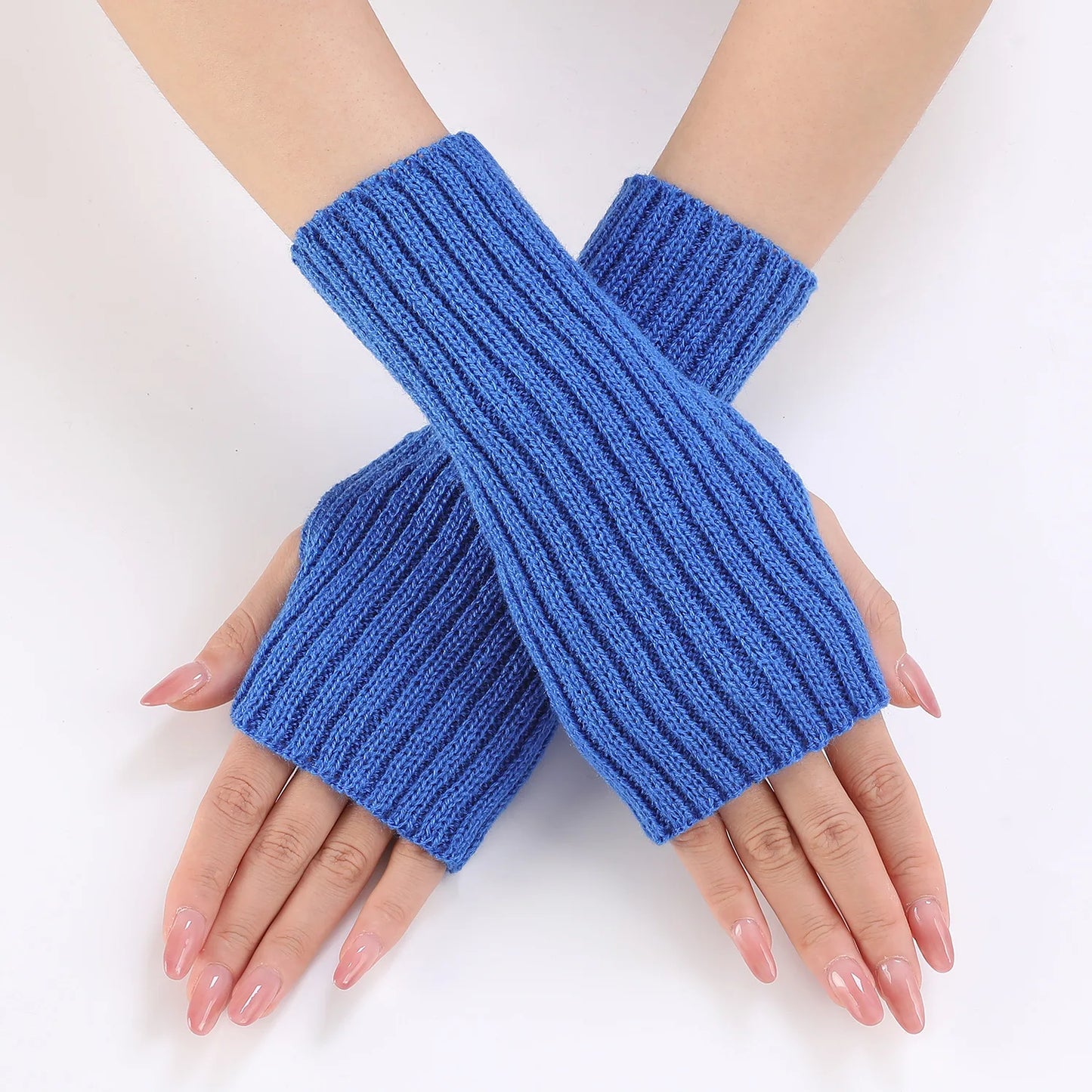 Brand New 2026 Style Women Half Finger Gloves Winter Knitted Arm Sleeves Fingerless Mittens Solid Color Soft Gloves Students Touch Screen Gloves
