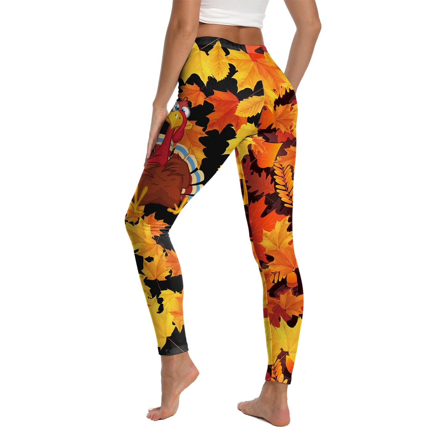 High Quality 2026 Edition Maple Leaf Pattern Cosplay Leggings Thanksgiving Day Turkey Tight Pants Woman Autumn Holiday Costumes Party Performance Trousers