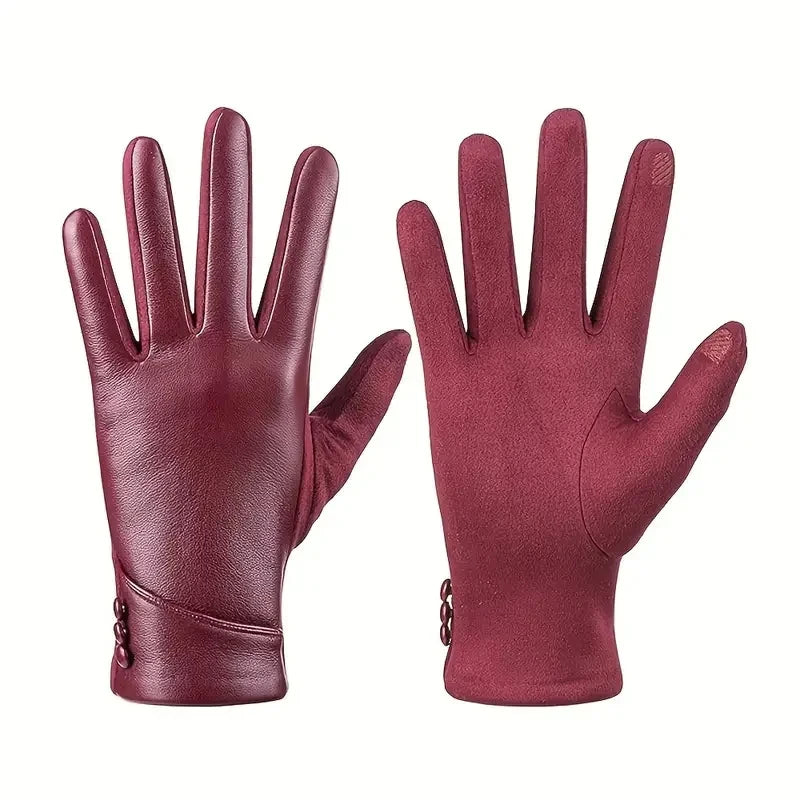 Premium  Anti Slip Fleece Lined Gloves for Cycling & Outdoor Glam, PU Leather Touchscreen Gloves Chic, Warm & Effortlessly Sophisticated