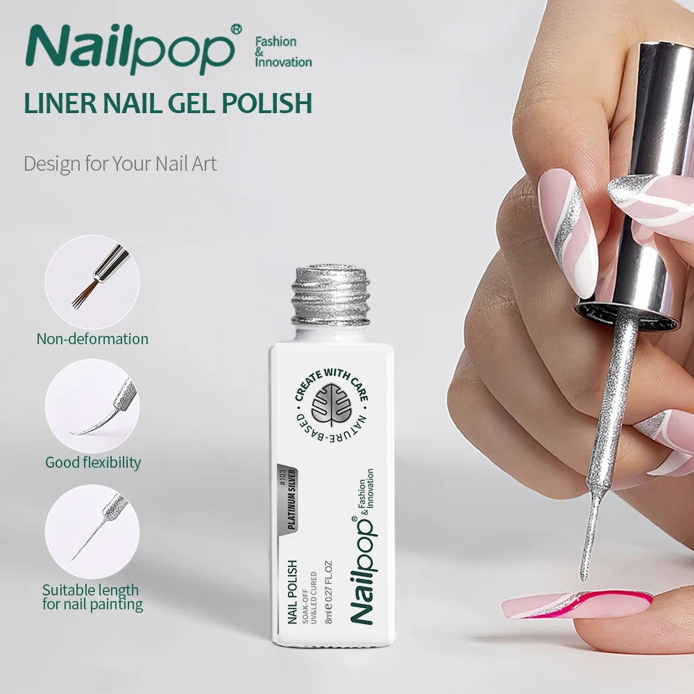 NAILPOP Gel Nail Liner 5 Trendy Colors for Stunning 2026 Nail Art!, DIY French Tips, Swirls & Designs Soak-Off Gel Polish with Brush, NAILPOP 5-Color Gel Liner 2026 Style