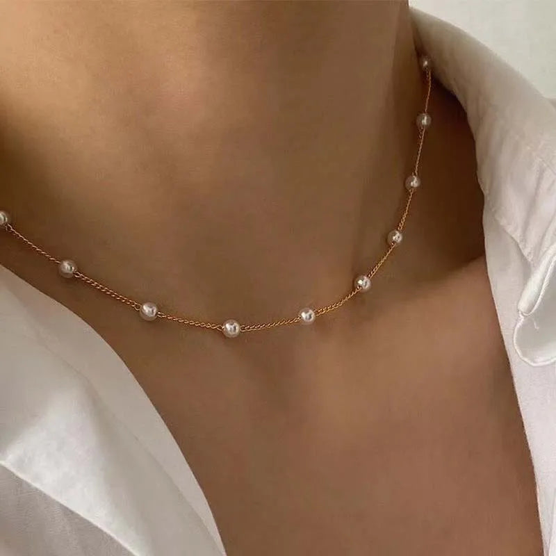 Premium Style 2026 New Beads Women's Neck Chain Kpop Pearl Choker Necklace Gold Color Goth Chocker Jewelry On The Neck Pendant 2023 Collar For Girl