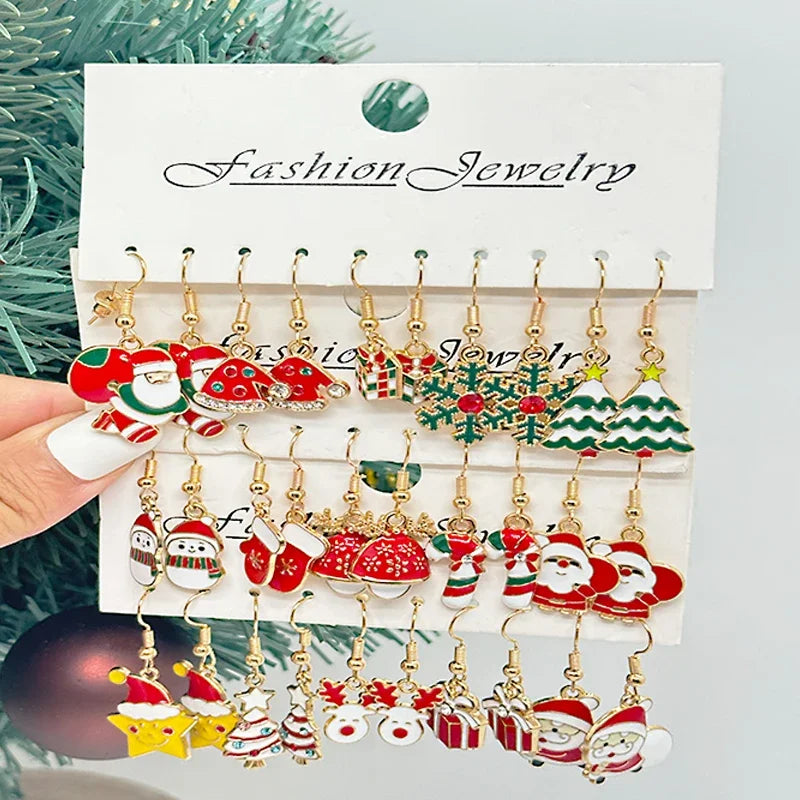 Premium High Clas Christmas Themed 50 pcs Set of Earrings Christmas Themed Earrings Vintage Metal Santa Earrings Designed for Women Fashion
