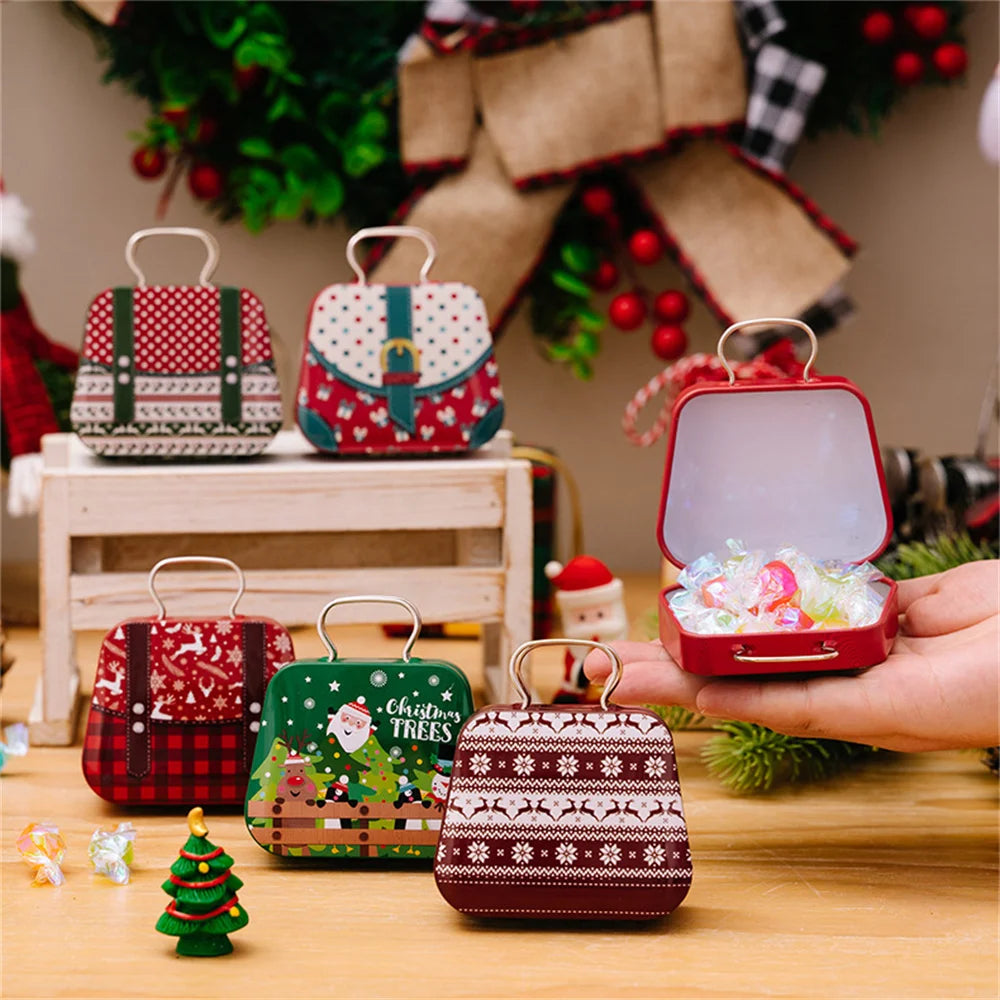 Christmas Metal Box for Kids & Adults!,Christmas 2024 Handbag Tin Jar!, Chic Holiday Storage Jewelry & Treats in a Christmas Tin Handbag!, Store, Gift, & Sparkle Christmas 2024 Handbag Tin Jar