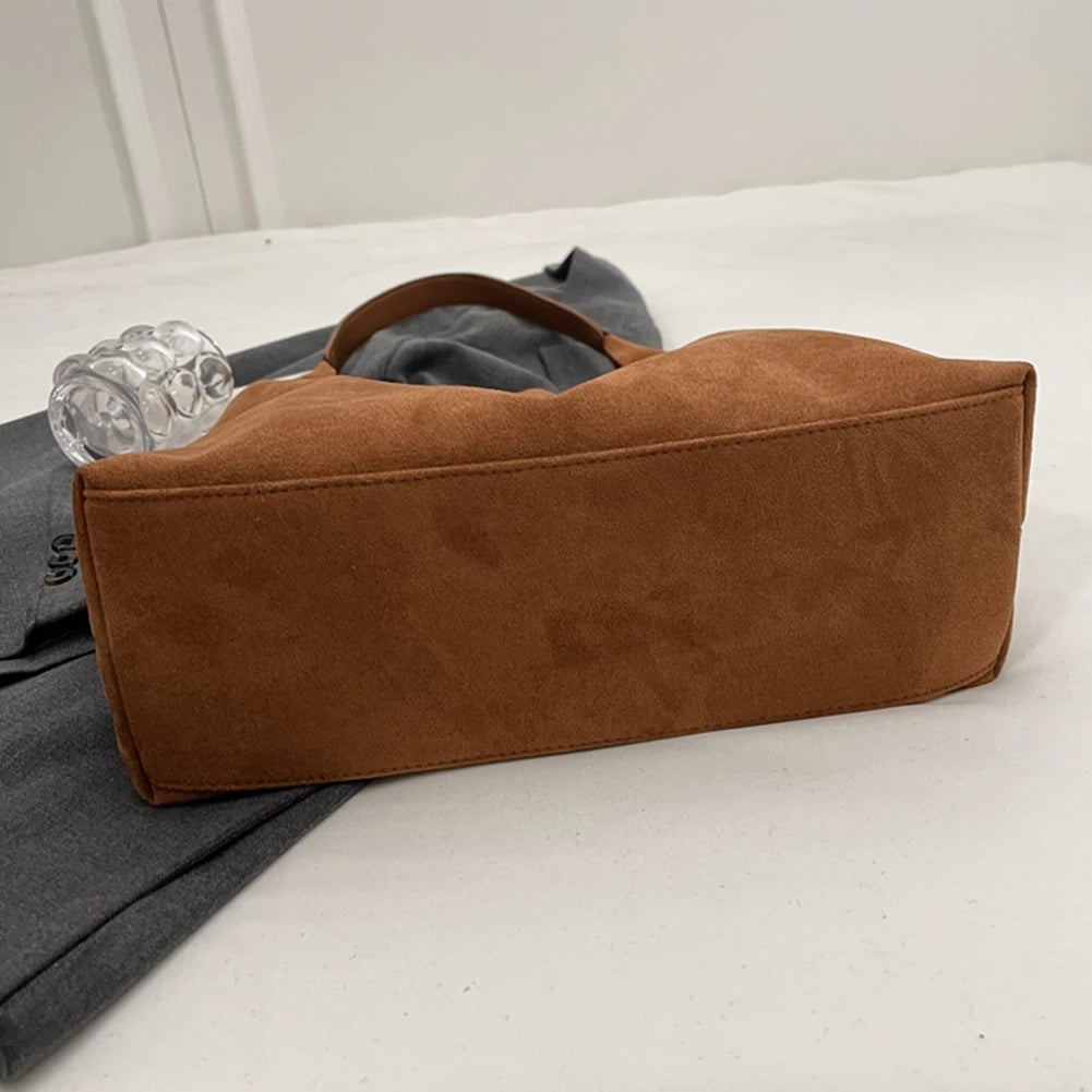 Women Suede Shoulder Bag Large Capacity Vintage Women's Bag Retro Handbag Simple Casual Commuter Bag Autumn Winter Work Travel