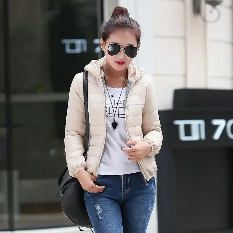 Jackets for Women Quilted Padded Lightweight Puffer Woman Coat Hoodie Short Yellow Thick Padding Feather Cropped Cute Modern Hot