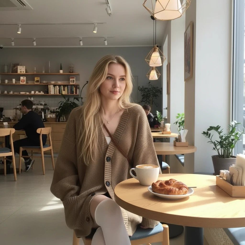 Autumn/Winter Loose Knit Cardigan Sexy, Stylish & Effortlessly Trendy, Premium V-Neck Long Sleeve Sweater Jacket for Women, Relaxed & Trendy! Women’s Knitted V-Neck Sweater Cardigan for Effortless Style