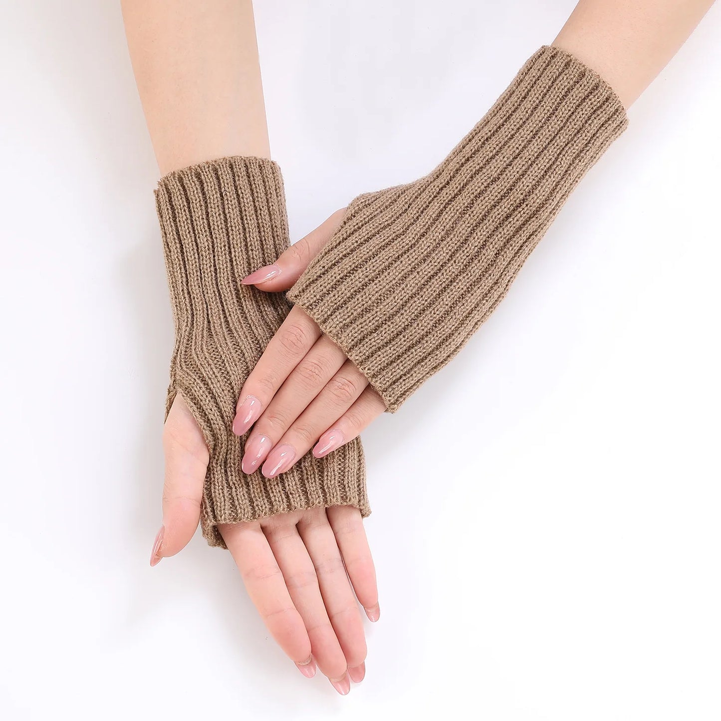 Brand New 2026 Style Women Half Finger Gloves Winter Knitted Arm Sleeves Fingerless Mittens Solid Color Soft Gloves Students Touch Screen Gloves