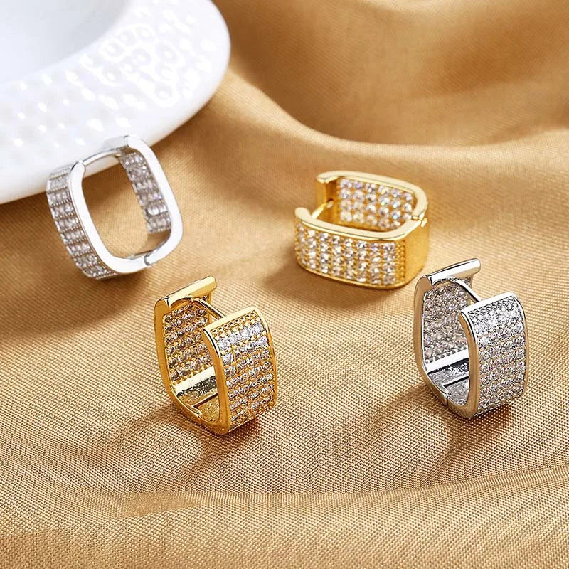 Luxury High Quality 2026 Edition 6 Stainless Steel Gold Silver Color Square Hoop Earrings for Women Luxury Shiny CZ Zircon Geometric Earrings Wedding Jewelry