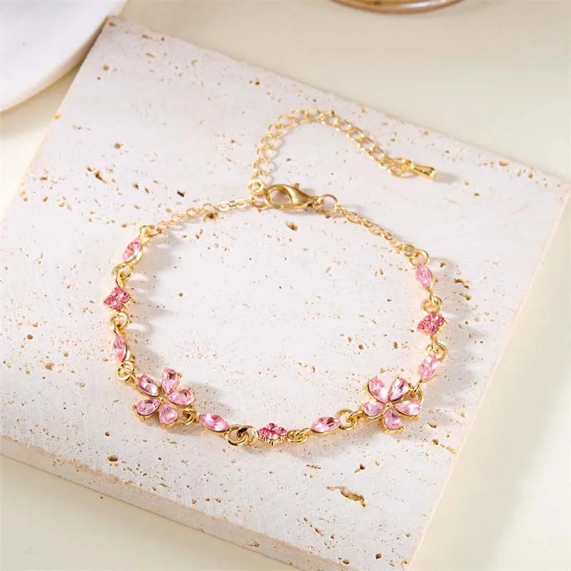Premium Luxury Quality 2026 Edition Luxury Colorful Zircon Flower Bracelet For Women Girls Korean Sweet Gold Color Crystal Adjustable Bracelet Jewelry Gift