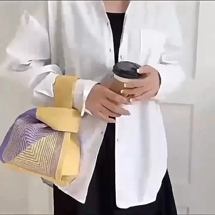 Women Handmade Knitted Small Handbag, Casual Wrist Bag, Student Reusable Shopper Mini Tote Bag, Suitable for Daily Use Outdoor