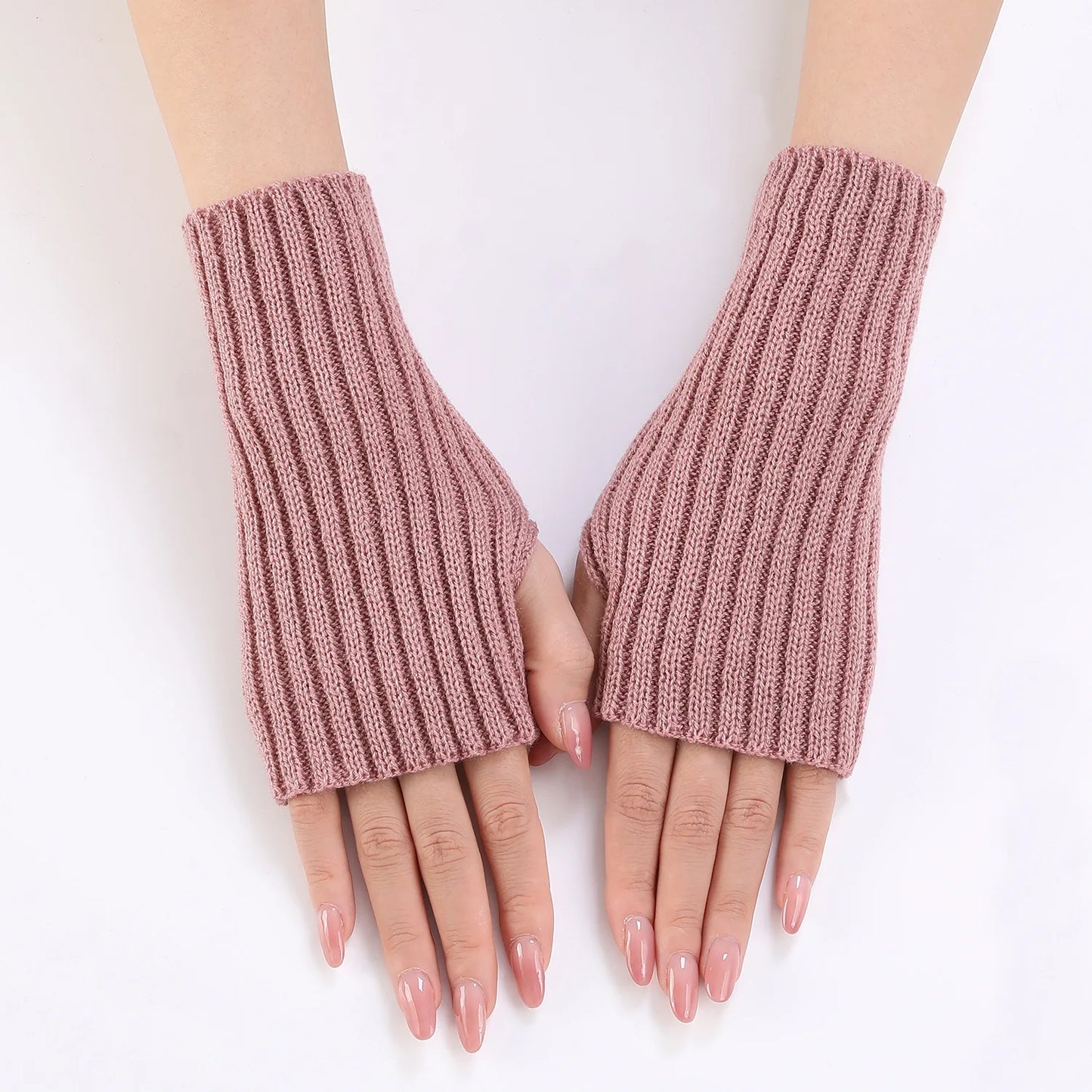 Brand New 2026 Style Women Half Finger Gloves Winter Knitted Arm Sleeves Fingerless Mittens Solid Color Soft Gloves Students Touch Screen Gloves