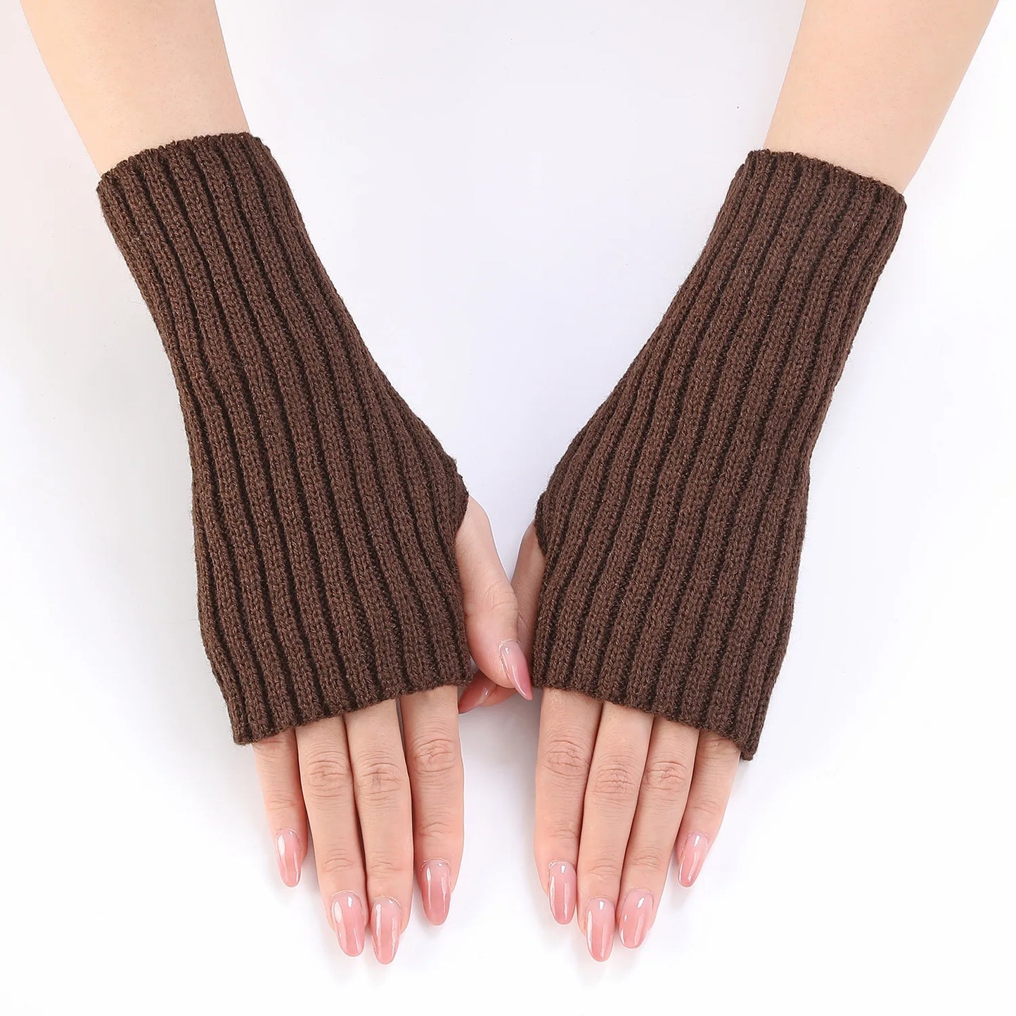 Brand New 2026 Style Women Half Finger Gloves Winter Knitted Arm Sleeves Fingerless Mittens Solid Color Soft Gloves Students Touch Screen Gloves