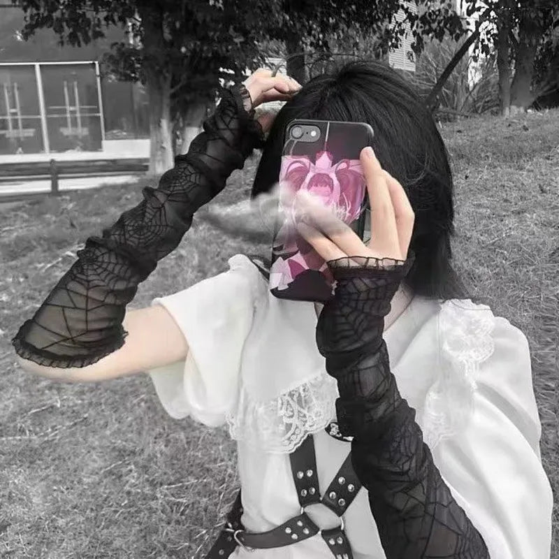 Unleash Your Inner Lolita! Premium Lace Mesh Half Finger Gloves for Girls & Women, 2026 Dark Glam! Gothic Spider Web Fingerless Gloves Sexy, Punk & Harajuku Chic