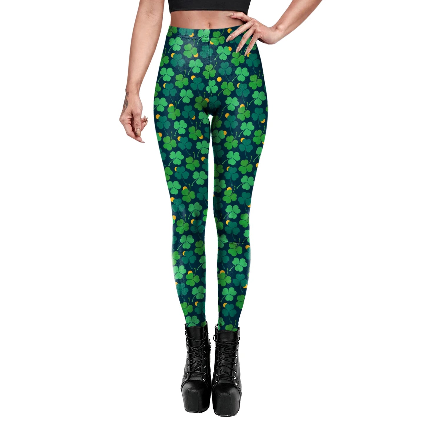 Sexy Elastic Leggings You're My Secret Clover Print Leggings Festive, Stretchy & Figure Flattering!, Celebrate in Style, Party-Ready Leggings Green Clover Print for Fun, Festive Vibes