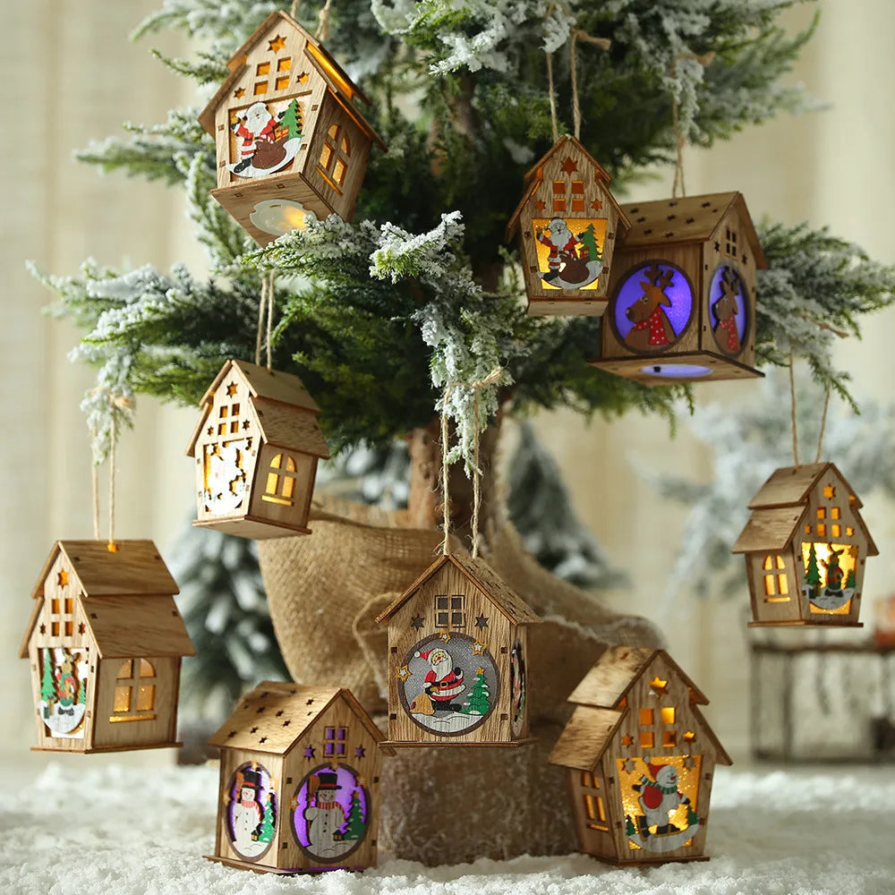 Handmade Hanging Decorations !, LED Wooden Christmas House Ornament!, Handmade Christmas Glow Perfect for Windows & Trees!, Festive Fun for Kids & Adults