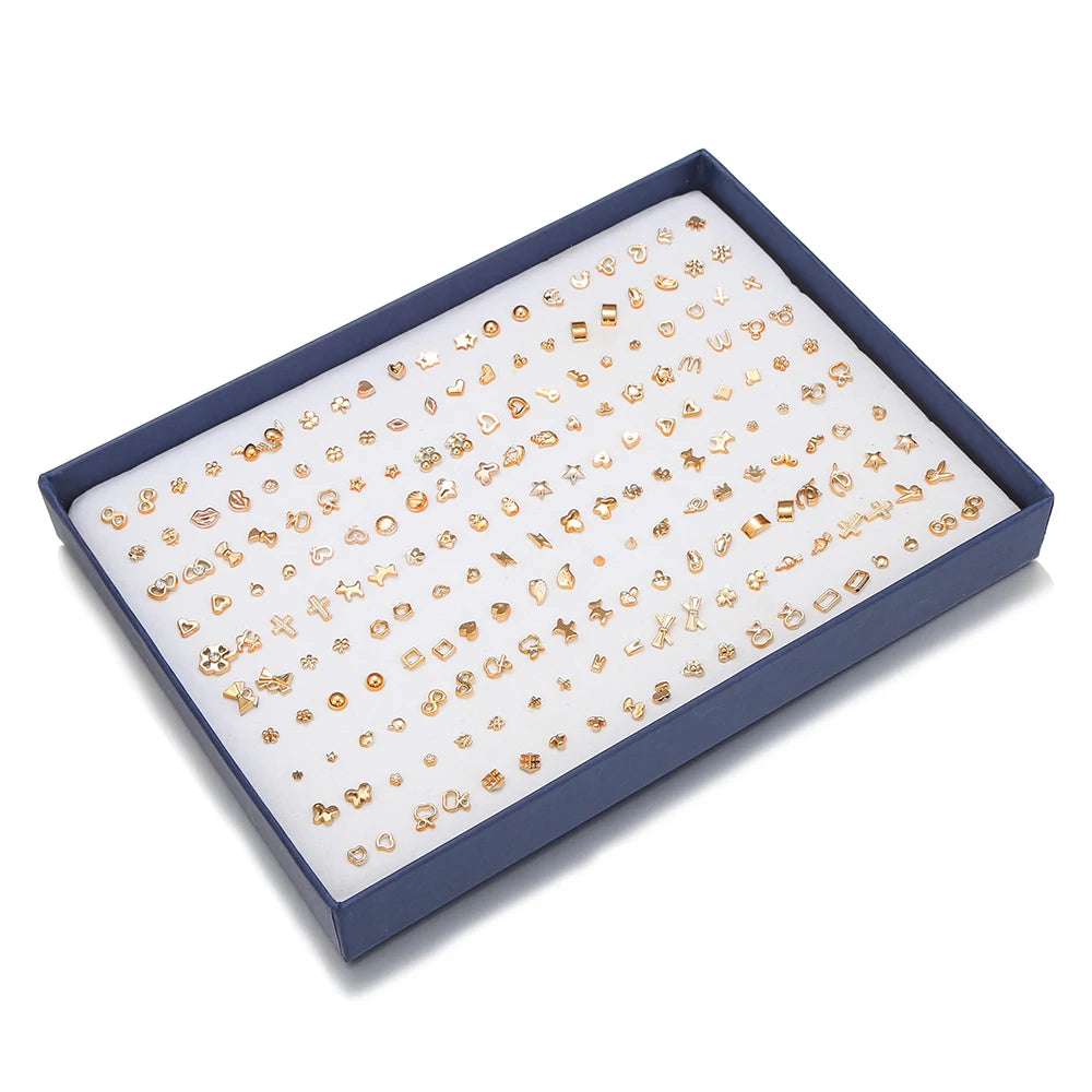 Luxury & Variety in One Set 2026 Premium Sparkle! 100 Pairs Women’s Women’s Stud Earring Collection Premium Quality, Lightweight Stud Earrings Hearts, Stars & Crowns for Trendy Fashionistas