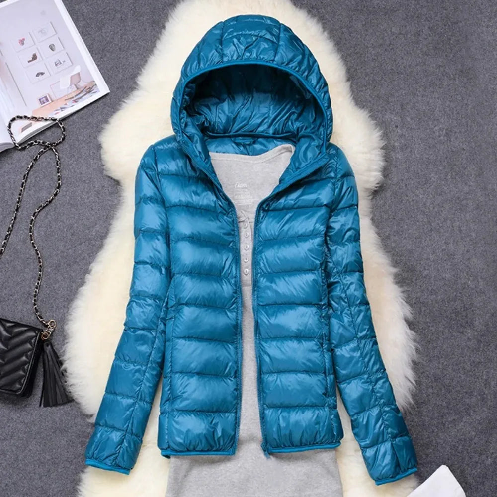 Women Puffer Jacket 2024 New Spring Autumn Female Ultra Light Weight Packable Hooded Down Coats Winter Inner Dock Down Coat