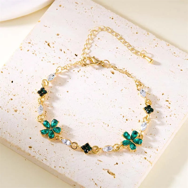 Premium Luxury Quality 2026 Edition Luxury Colorful Zircon Flower Bracelet For Women Girls Korean Sweet Gold Color Crystal Adjustable Bracelet Jewelry Gift