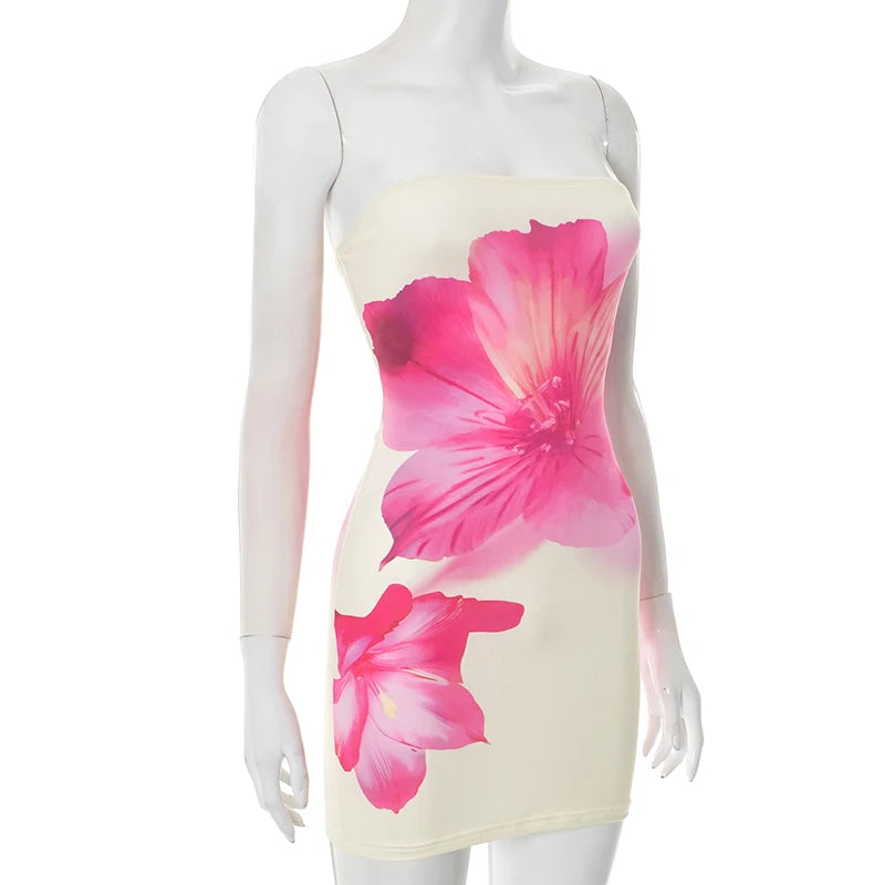 CUTENOVA 2026 Premium Floral Dress Beach Goddess Meets City Glam, Strapless Backless Mini Dress Sexy, Elegant & Effortlessly Chic , Strapless Floral Mini That Defines 2026 Vacation Fashion
