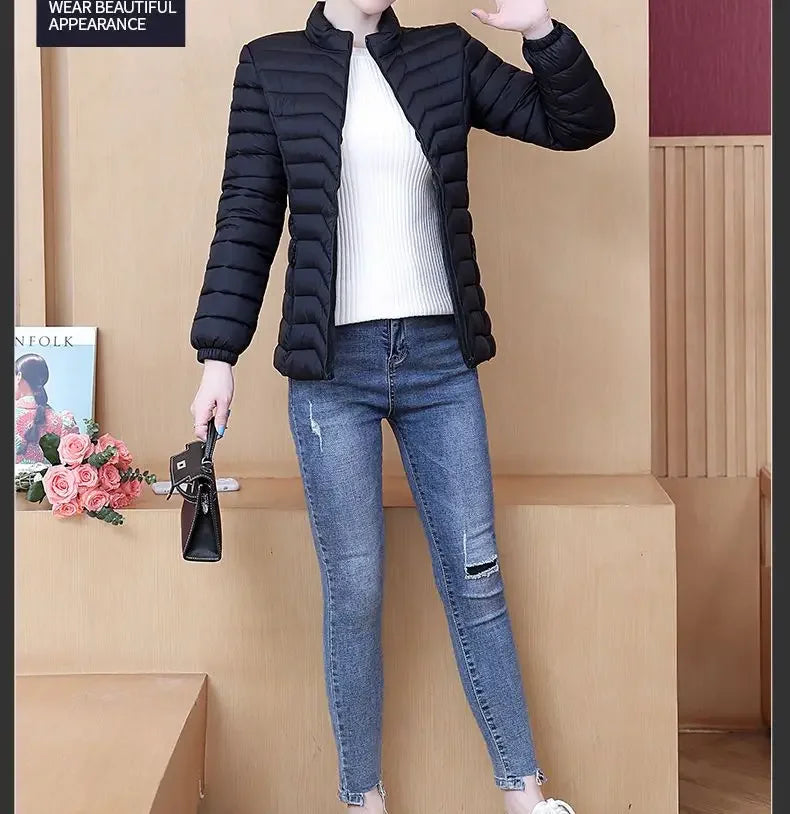 Fashion Women Puffer Jackets Ultralight Duck Down Cotton Jacket 2023 New Autumn Winter Long Sleeve Warm Coat Female Parka