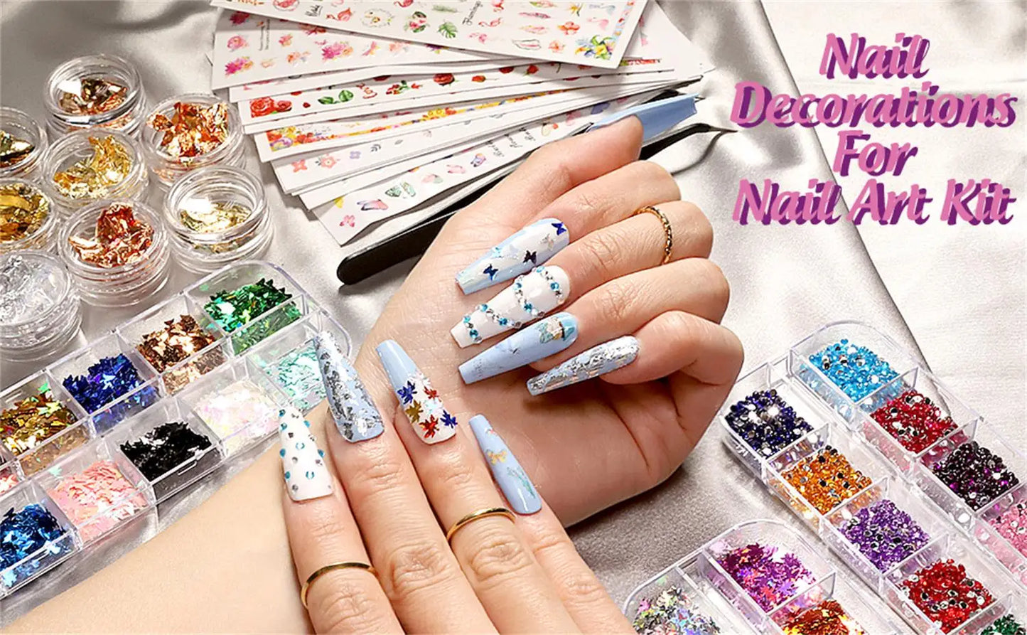 Nail Art DIY Kit for Every Mood Shine, Sparkle, Slay Complete 2026, Salon Perfect Nails in Minutes Stickers, Gold Foil & Glitter, Create Stunning Nail Designs Stickers, Glitter & Rhinestones